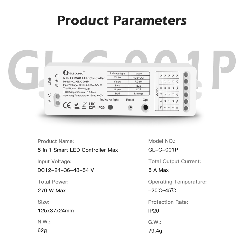 Zigbee 5In1 LED Light Controller Voice/APP/RF Remote Control Zigbee 5In1 LED Light Controller Voice/APP/RF Remote Control